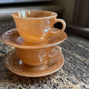 Vintage Fire King glass peach lustre teacup and saucer